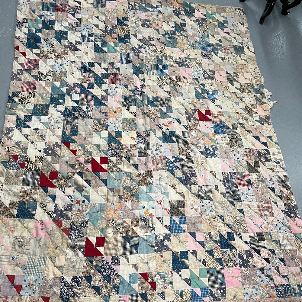 Antique 1930s blue beige cutter Quilt